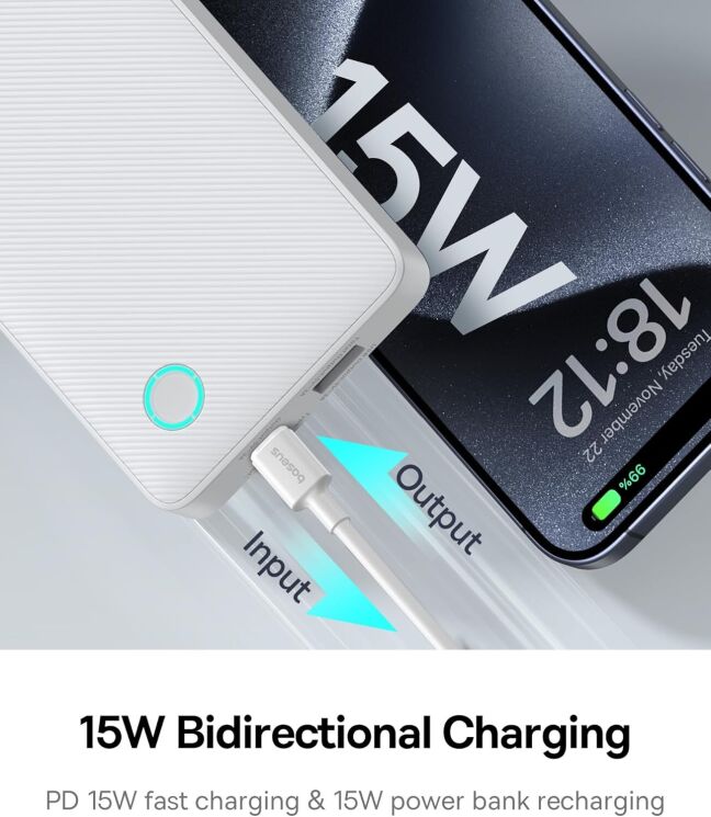 Зовнішній акумулятор Baseus Airpow Lite 15W (10000mAh) P10067500213-00 - White: фото 5 з 8