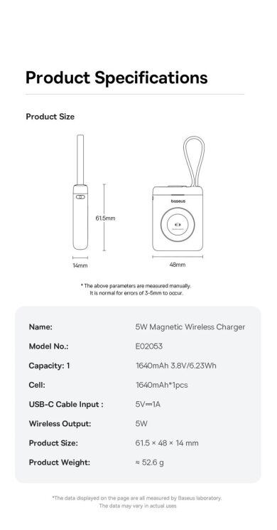 Зовнішній акумулятор Baseus EnerFill FW11 5W (1640mAh) для Apple Watch (E02053) - Midnight: фото 13 з 15