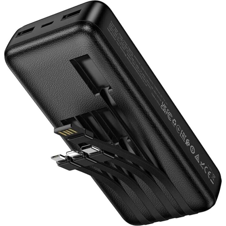 Внешний аккумулятор Hoco J163A 10W (20000mAh) + кабель MicroUSB + Type-C + Lightning + USB - Black: фото 3 из 5