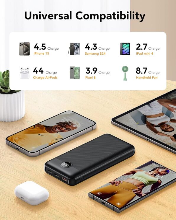 Внешний аккумулятор VEGER V2708 PD20W + QC3.0 (27000mAh) - Black: фото 4 из 8