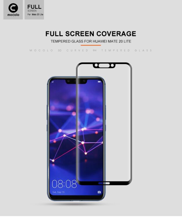Захисне скло MOCOLO 3D Curved Full Size для Huawei Mate 20 Lite - Black: фото 6 з 11
