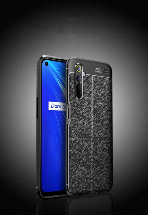 Защитный чехол Deexe Leather Cover для Realme 6 / 6s - Black: фото 8 из 13