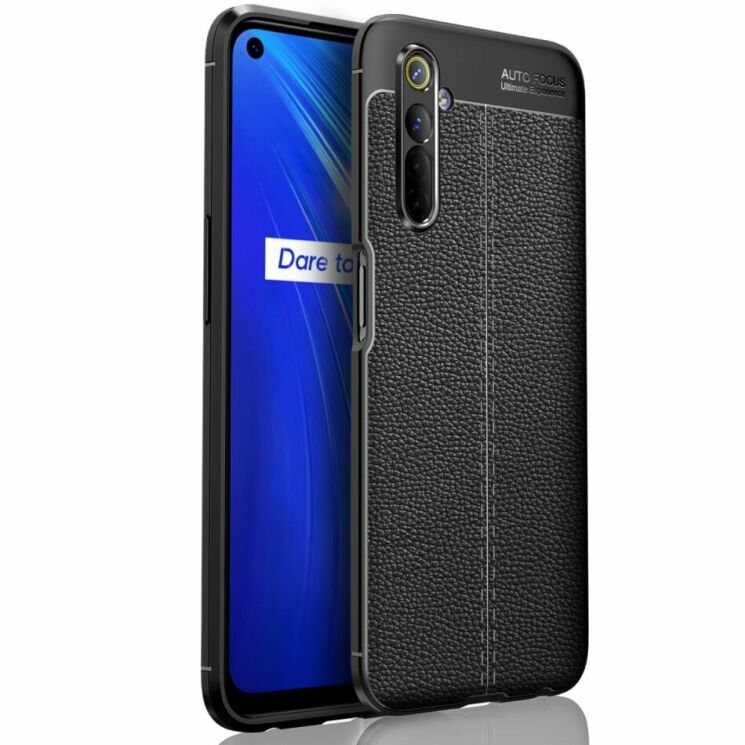 Защитный чехол Deexe Leather Cover для Realme 6 / 6s - Black: фото 1 из 13