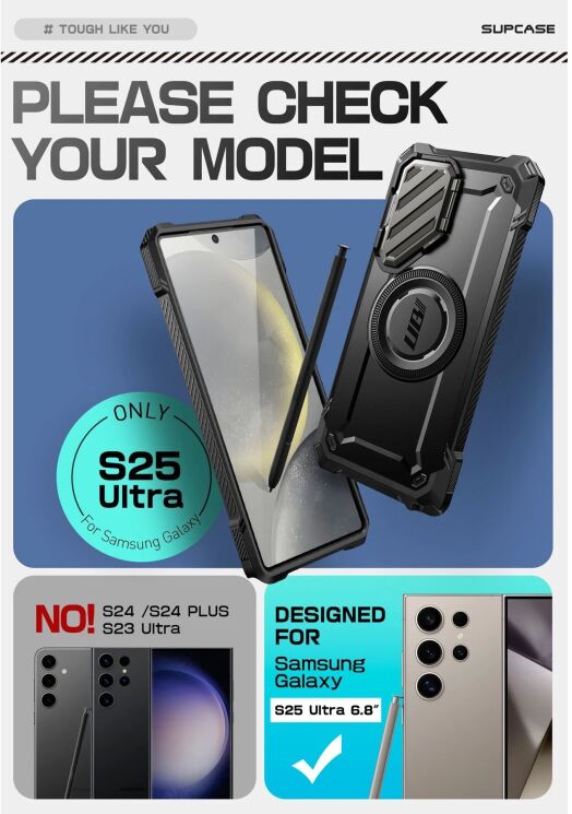 Защитный чехол Supcase Unicorn Beetle MAG XT Bumper Case для Samsung Galaxy S25 Ultra (S938) 843439156609 - Black: фото 6 из 12