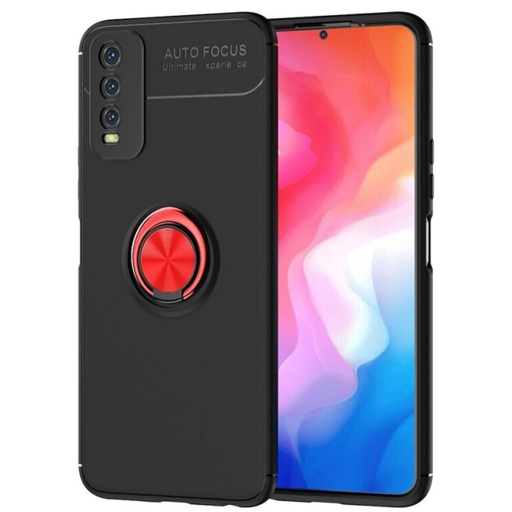 Чехол с магнитным кольцом UniCase Magnetic Ring для VIVO Y20 (V2027) / Y12s - Black / Red: фото 1 из 2