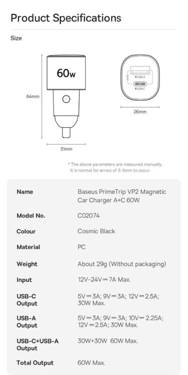Автомобильное зарядное устройство Baseus PrimeTrip VP2 30W (Type-C + Type-C) C0207500 - Black: фото 23 из 26