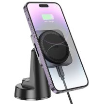Автомобільний тримач із бездротовою зарядкою Hoco HW16 Speed - Black / Metal gray: фото 1 з 18