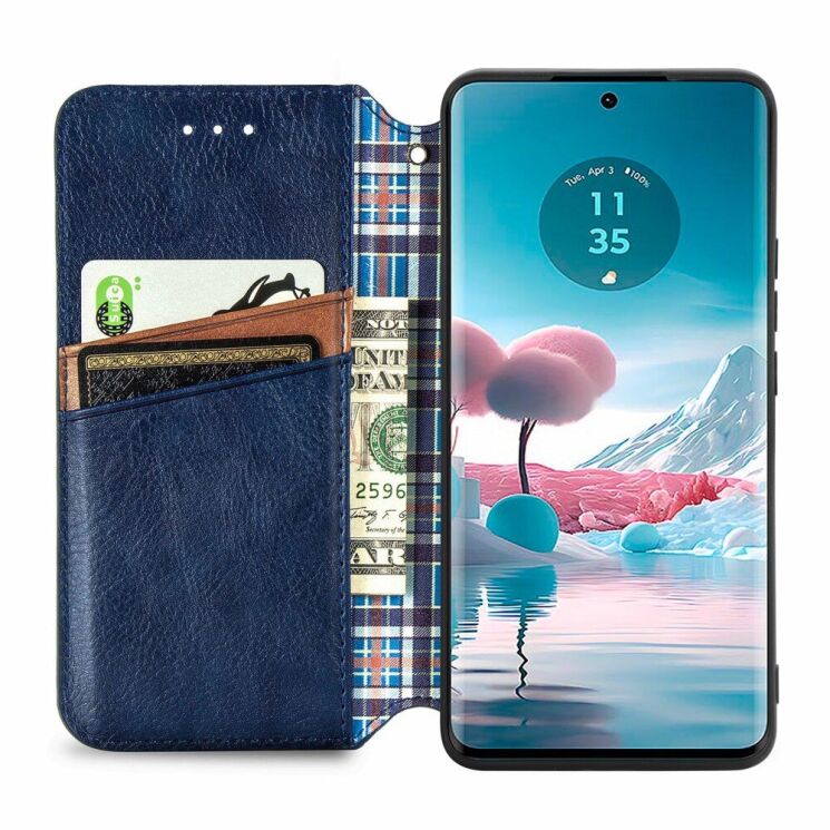 Чехол Deexe Rhombus Wallet для Motorola Edge 40 Neo - Blue: фото 2 из 6
