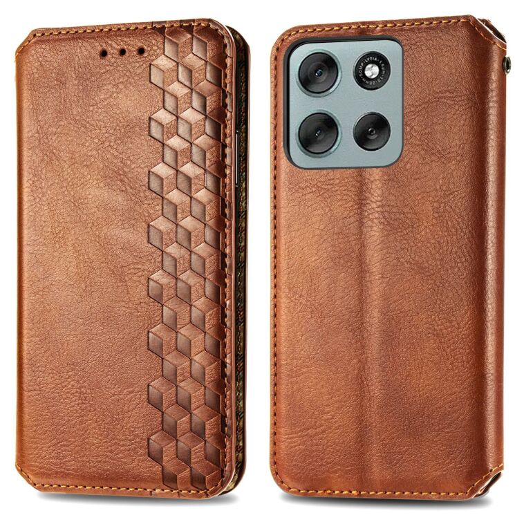 Чехол Deexe Rhombus Wallet для Motorola Moto G56 - Brown: фото 2 из 15