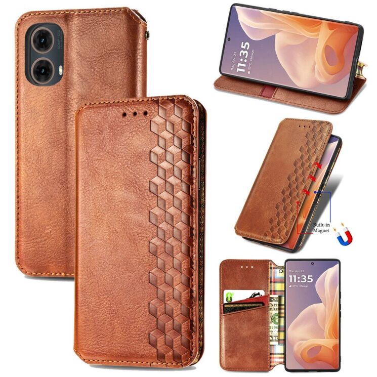 Чехол Deexe Rhombus Wallet для Motorola Moto G85 - Brown: фото 6 из 10