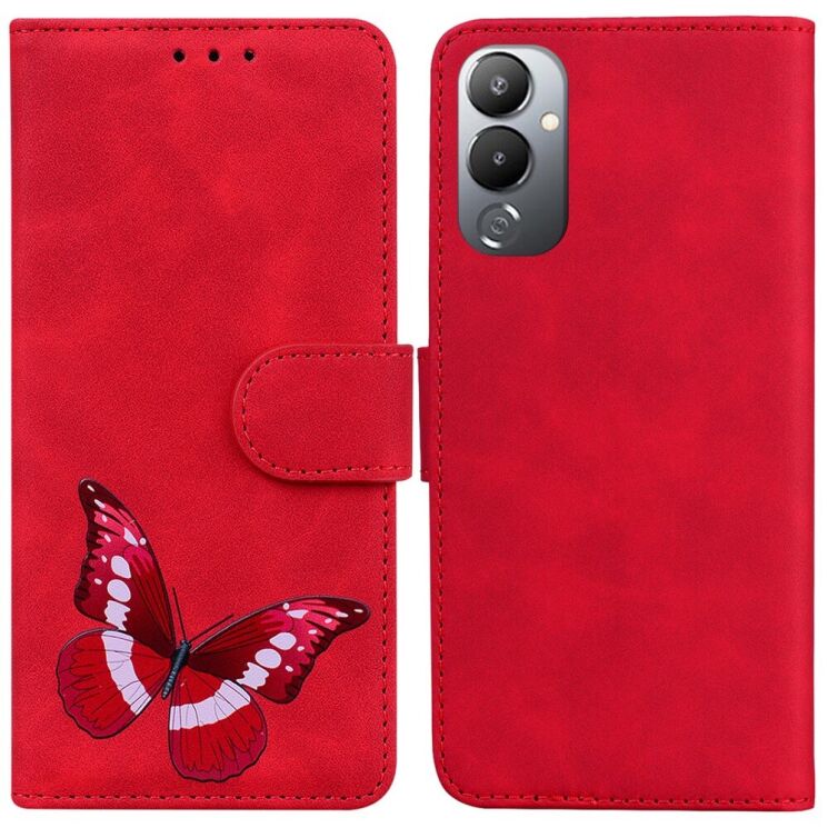 Чехол-книжка Deexe Butterfly Pattern для Tecno Pova 4 (LG7n) - Red: фото 1 из 8