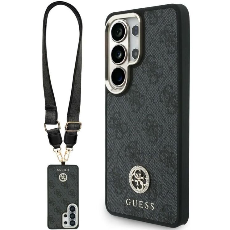 Чехол с ремешком Guess 4G Big Rhinestone Triangle Strap MagSafe для Samsung Galaxy S26 Ultra (S948) GUHMS26LP4G4DCSK - Black: фото 1 из 7
