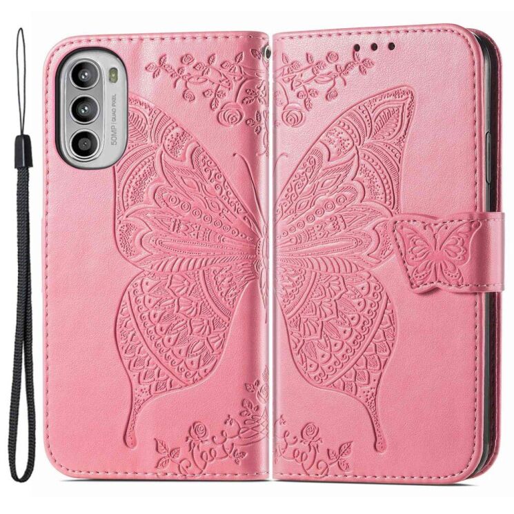 Чехол-книжка с рисунком UniCase Butterfly Pattern для Motorola Moto G52 / G82 - Pink: фото 1 из 8