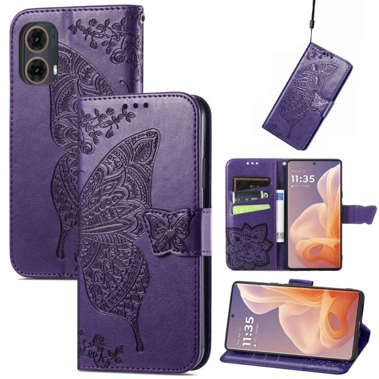 Чехол UniCase Butterfly Pattern для Motorola Moto G85 - Dark Purple: фото 4 из 6