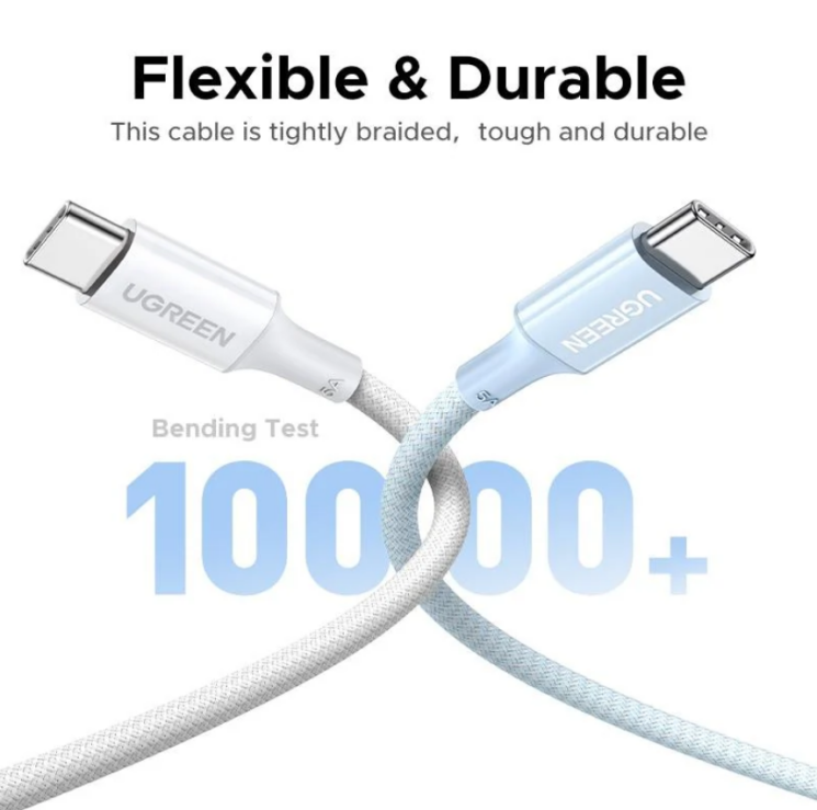 Кабель UGREEN L502 Type-C to Type-C 100W (5A, 2m) - White: фото 5 з 6