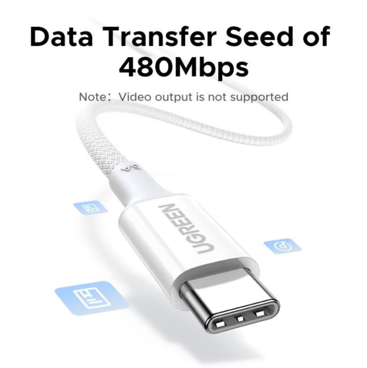 Кабель UGREEN L502 Type-C to Type-C 100W (5A, 2m) - White: фото 6 з 6