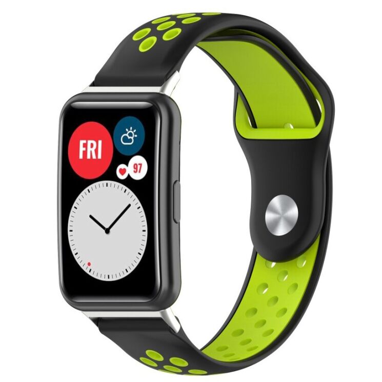 Ремешок Deexe Dot Color для Huawei Watch Fit - Black / Green: фото 1 из 5