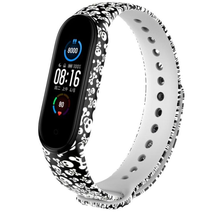 Ремешок Deexe Style Strap для Xiaomi Mi Band 5 / Mi Band 6 - Skull: фото 1 из 5