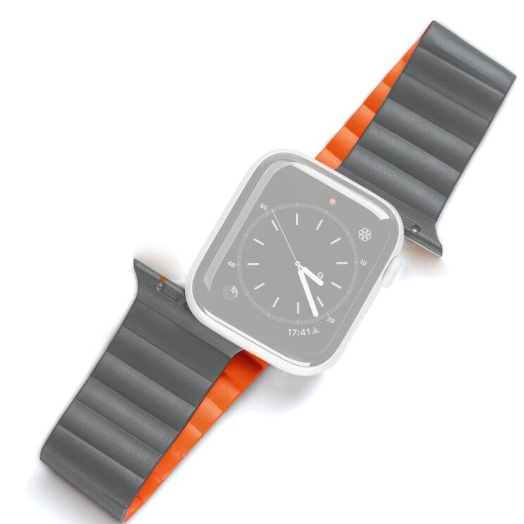 Ремінець DUX DUCIS Leather Chain для Apple Watch 46 / 45 / 44 / SE 44 / 42 (Series 1-3) / Ultra / Ultra 2 / Ultra 3 - Grey / Orange: фото 1 з 14