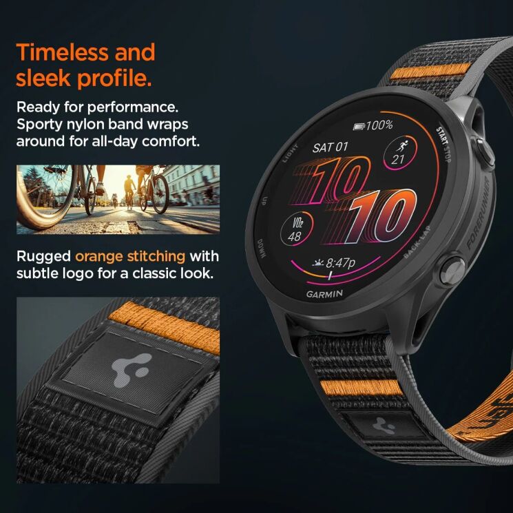 Ремінець Spigen Athlex Air для годинників Garmin з кріпленням Quick Fit 22mm (AMP11425) - Black / Orange: фото 11 з 14