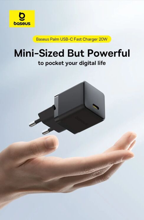 Мережевий зарядний пристрій Baseus Palm 1C (20W) P10111602113-00 - Black: фото 7 з 16