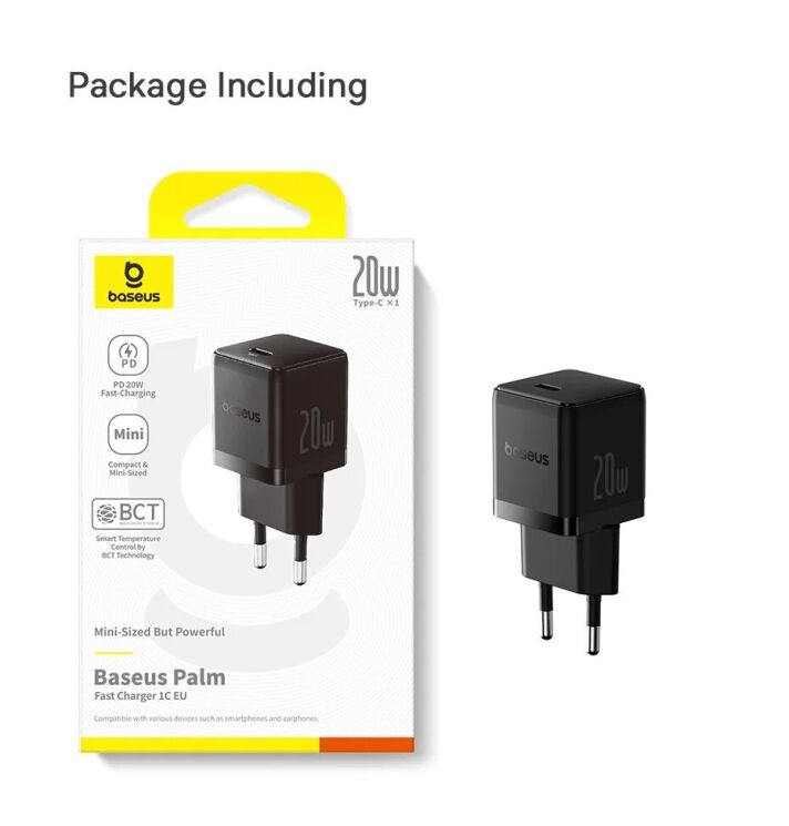 Мережевий зарядний пристрій Baseus Palm 1C (20W) P10111602113-00 - Black: фото 16 з 16