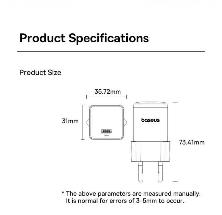 Мережевий зарядний пристрій Baseus Palm 1C (20W) P10111602113-00 - Black: фото 14 з 16