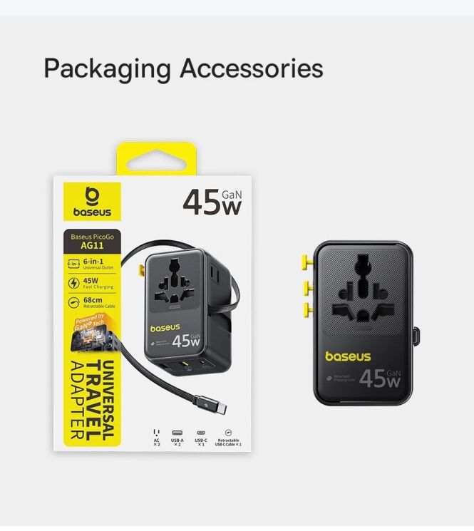 Мережевий зарядний пристрій Baseus PicoGo AG11 (2USB+Type-C+2AC) + кабель Type-C (E0307F) - Cosmic Black: фото 22 з 23