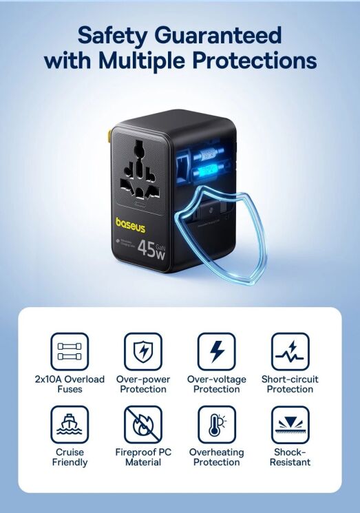Мережевий зарядний пристрій Baseus PicoGo AG11 (2USB+Type-C+2AC) + кабель Type-C (E0307F) - Cosmic Black: фото 12 з 23