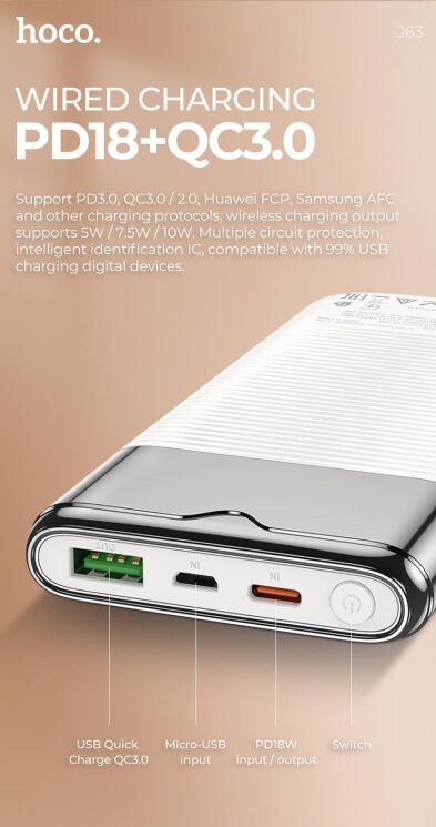 Внешний аккумулятор Hoco J63 Velocity PD + QC3.0 (10000mAh) - Black: фото 7 из 8