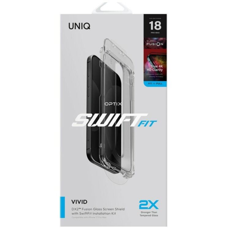 Защитное стекло UNIQ Optix SwiftFit Vivid DX2 для iPhone 18 Pro Max (UNIQ-IP6.9P(2026)-SWIFITVIVID) - Black (440341B) Защитное стекло UNIQ Optix SwiftFit Vivid DX2 для iPhone 18 Pro Max (UNIQ-IP6.9P(2026)-SWIFITVIVID) - Black: фото 6 из 7