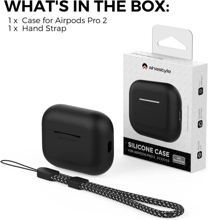 Захисний чохол AHASTYLE Liquid Silicone для AirPods Pro 2 - Black: фото 3 з 7