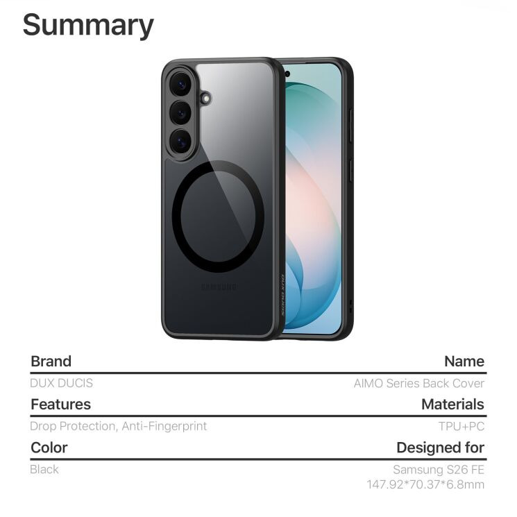 Защитный чехол DUX DUCIS Aimo Series Magnetic (FP) для Samsung Galaxy S26 FE - Black (412705B) Защитный чехол DUX DUCIS Aimo Series Magnetic (FP) для Samsung Galaxy S26 FE - Black: фото 11 из 11