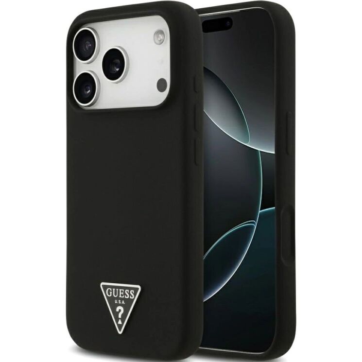 Защитный чехол Guess Silicone Triangle Logo MagSafe для iPhone 17 Pro Max (GUHMP17XSCTRLMK) - Black: фото 1 из 9