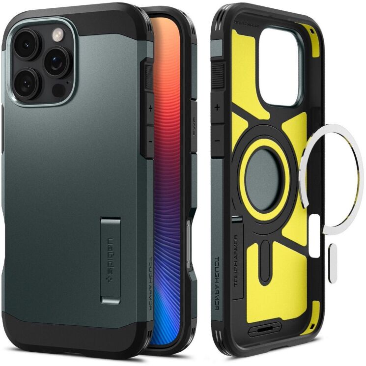 Защитный чехол Spigen (SGP) Tough Armor (MagFit) для Apple iPhone 16 Pro - Abyss Green: фото 1 из 15
