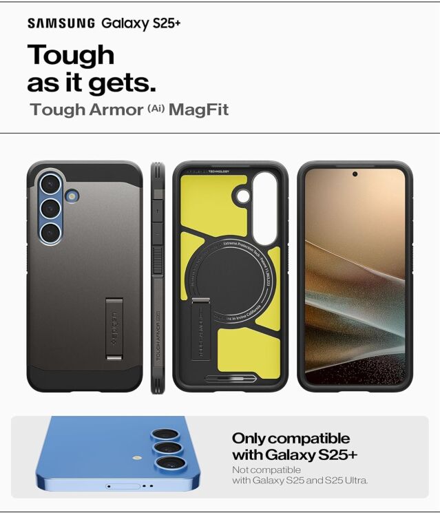 Защитный чехол Spigen (SGP) Tough Armor (MagFit) для Samsung Galaxy S25 Plus (S936) ACS08988 - Gunmetal: фото 12 из 20
