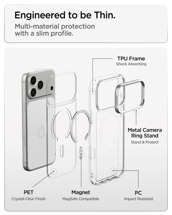 Захисний чохол Spigen Ultra Hybrid Optik S (MagFit) для iPhone 18 Pro / 17 Pro (ACS11921) - Clear / Silver: фото 9 з 12