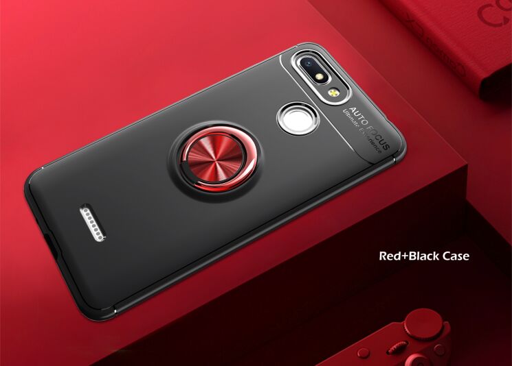 Защитный чехол UniCase Magnetic Ring для Xiaomi Redmi 6 - Black / Red: фото 2 из 11