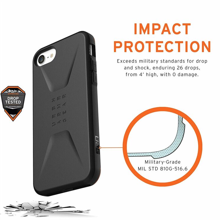 Защитный чехол URBAN ARMOR GEAR (UAG) Civilian для Apple iPhone SE 2 / 3 (2020 / 2022) / iPhone 8 / iPhone 7 - Black: фото 5 из 8