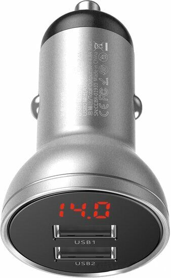 Автомобильное зарядное устройство BASEUS Digital Display (2xUSB,4.8A) CCBX-0S - Silver: фото 5 из 16