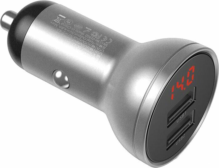 Автомобильное зарядное устройство BASEUS Digital Display (2xUSB,4.8A) CCBX-0S - Silver: фото 4 из 16