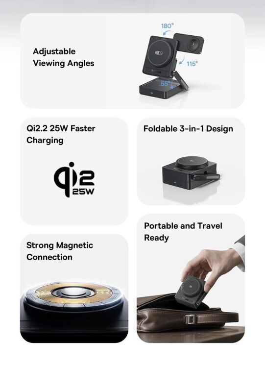 Беспроводное зарядное устройство Baseus PicoGo AF21 3 in 1 Qi2 35W + кабель Type-C to Type-C (1m) E0205402 - Black (958324B) Беспроводное зарядное устройство Baseus PicoGo AF21 3 in 1 Qi2 35W + кабель Type-C to Type-C (1m) E0205402 - Black: фото 7 из 21