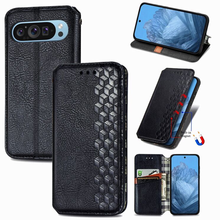 Чехол Deexe Rhombus Wallet для Google Pixel 11 / 11 Pro - Black: фото 5 из 9