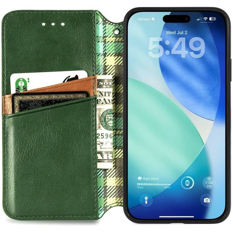 Чохол Deexe Rhombus Wallet для iPhone 18 Pro / 17 Pro - Green (423625G) Чохол Deexe Rhombus Wallet для iPhone 18 Pro / 17 Pro - Green: фото 2 з 6