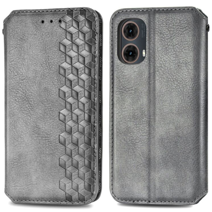Чехол Deexe Rhombus Wallet для Motorola Moto G85 - Grey: фото 1 из 10
