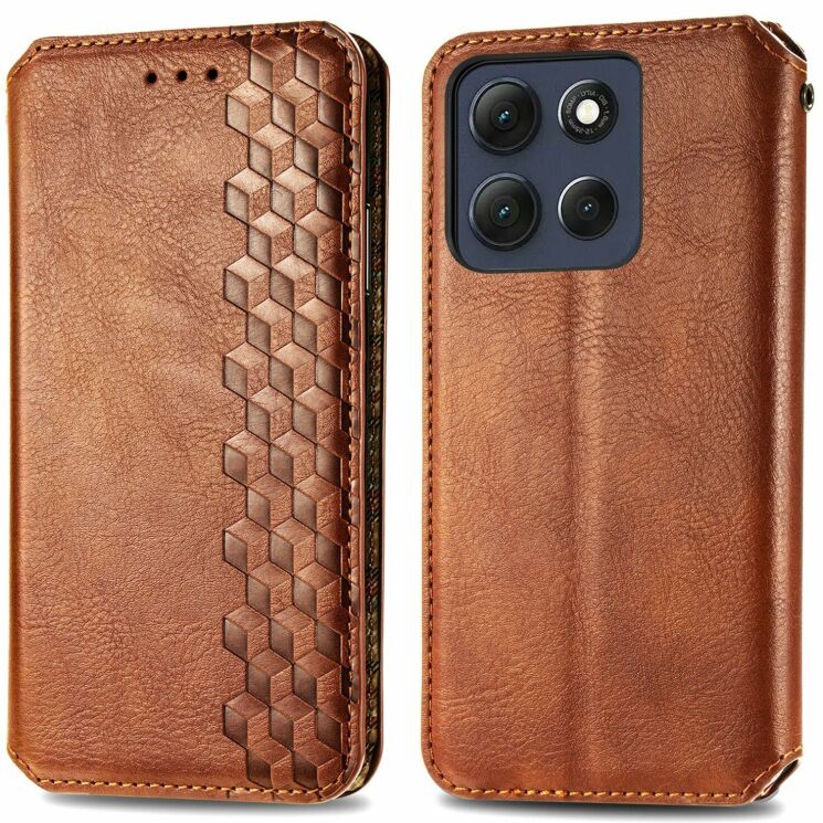 Чехол Deexe Rhombus Wallet для Motorola Moto G86 Power - Brown: фото 1 из 6