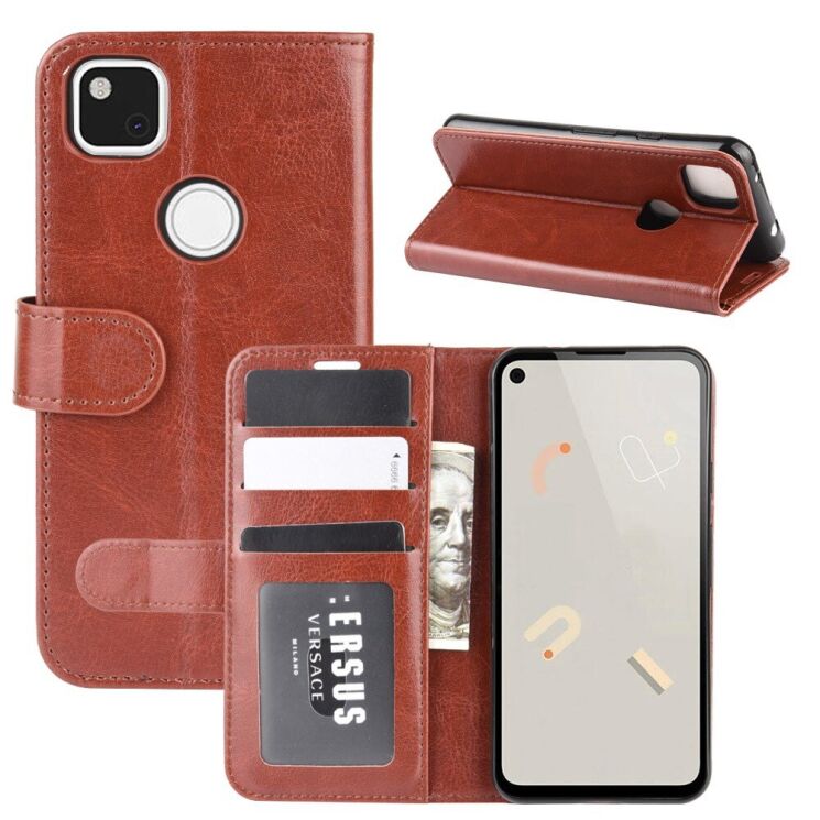 Классический чехол-книжка Deexe Wallet Style для Google Pixel 4A - Brown: фото 2 из 8