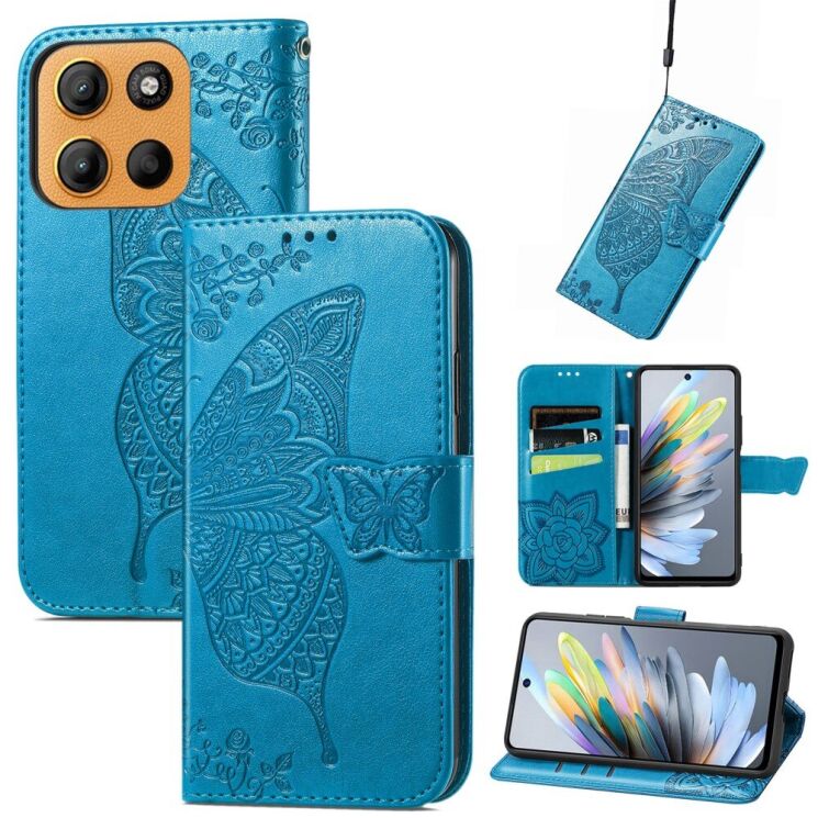 Чехол UniCase Butterfly Pattern для Motorola Moto G15 - Blue: фото 1 из 11