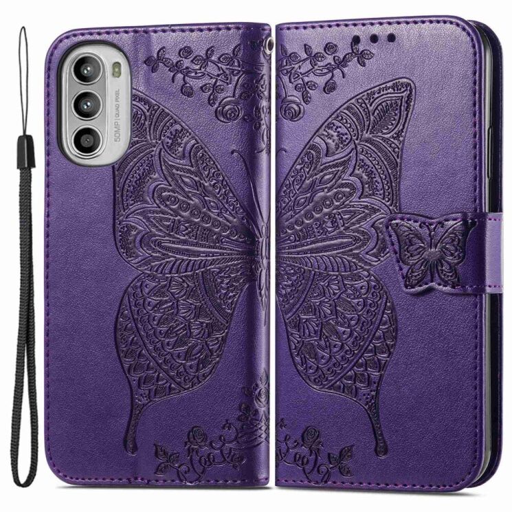 Чехол-книжка с рисунком UniCase Butterfly Pattern для Motorola Moto G52 / G82 - Purple: фото 1 из 8