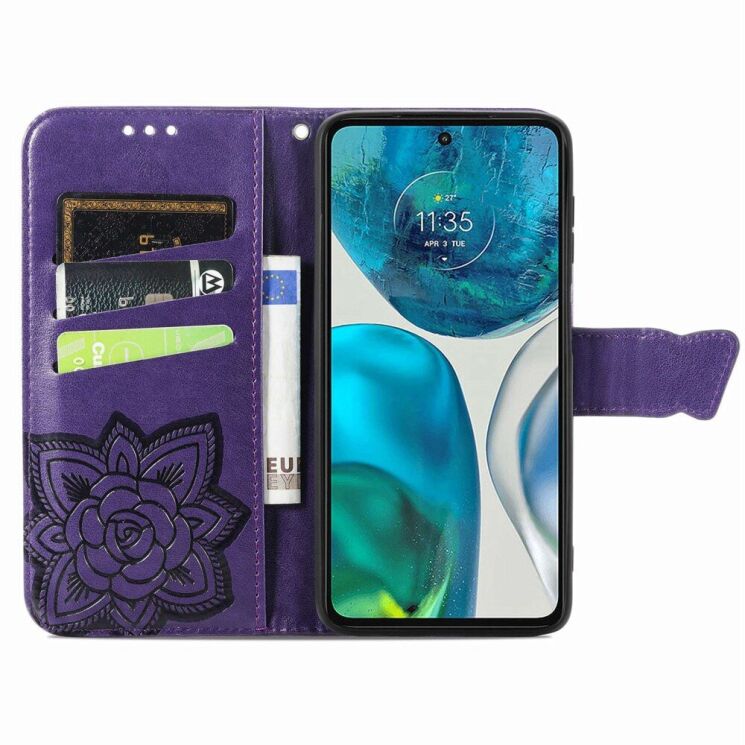 Чехол-книжка с рисунком UniCase Butterfly Pattern для Motorola Moto G52 / G82 - Purple: фото 2 из 8